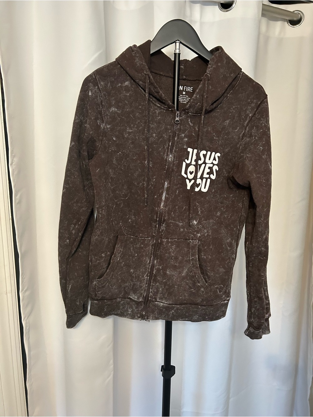 On Fire Brown Kids Zip-Up Hoodie with White Chest Graphic
